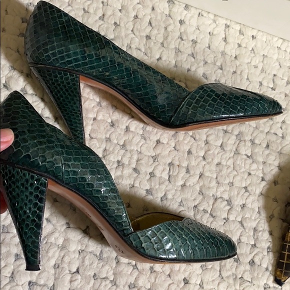 WALTER STEIGER luxe Genuine Snakeskin Authentic leather soles 6.5 1/2 jade green - Picture 2 of 6